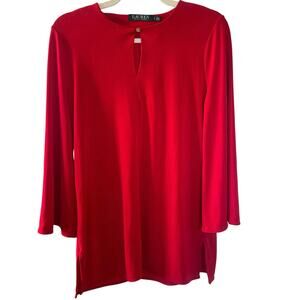 Lauren Ralph Lauren Candy Red Bell Sleeve Tunic Keyhole Blouse - S Relaxed Chic